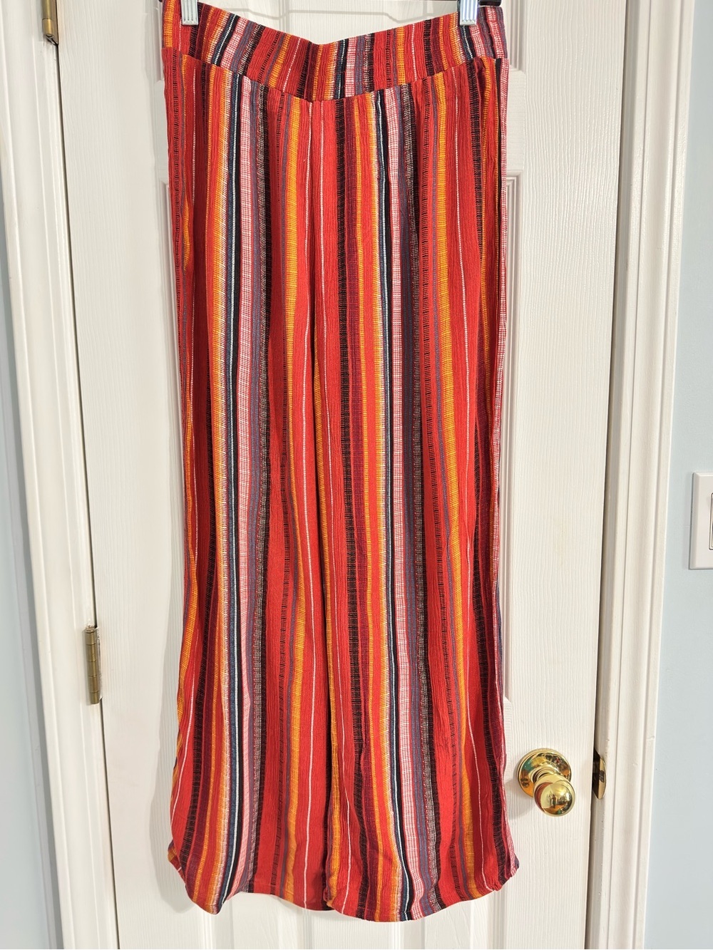 AGB Boho Striped Wide Leg Pants Red Orange Tribal Print Gauze Palazzo Size M/L - Picture 2 of 8